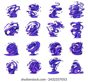 Vfx tornado game cartoon storm effect. Magic tornado swirl with sparkle and glow, fantasy magic wind funnel. Vector magic swirl and energy effect of magic vortex effect illustration