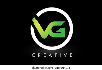 VG Brush Letter Logo Design with Green White Circle. Creative Brushed Letters Icon Logo.
