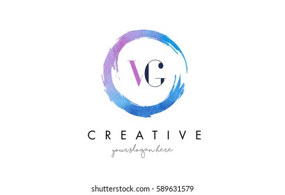 VG Circular Letter Brush Logo. Pink Brush with Splash Concept Design.