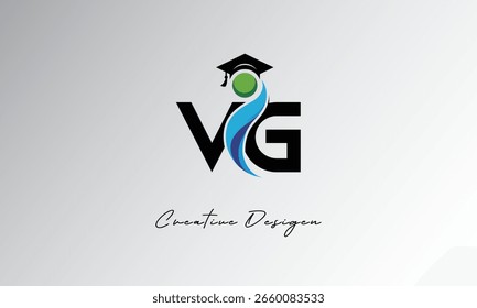 VG Creative Letter Logo com Boné de Graduação e Abstrato Humano - Educação Moderna e Aprendizagem Símbolo Design