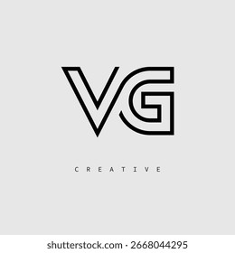 Logotipo de letra creativa de VG: monograma de línea mínima en negro para un diseño de identidad de marca moderno.
