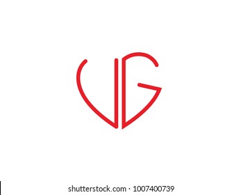 VG initial heart shape red colored logo