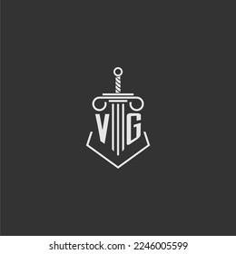 VG initial monogram law firm with sword and pillar logo design