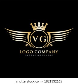 Letra VG inicial con plantilla de logotipo de ala real.