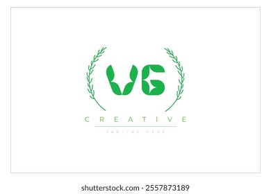 VG letters eco logo with leaf. Fresh nature and healthy leaf logo design.