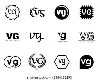 VG logo company template. Letter v and g logotype. Set different classic serif lettering and modern bold text with design elements. Initial font typography. Collection trendy business identity.