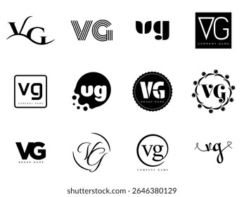 VG logo company template. Letter v and g logotype. Set different classic serif lettering and modern bold text with design elements. Initial font typography. Collection trendy business identity.