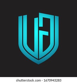 VG Logo monogram with emblem shield design isolated with blue colors on black background