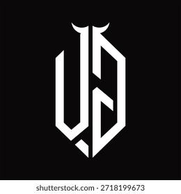 Monograma del logotipo de VG con la forma del cuerno aislada Plantilla de diseño blanco y negro sobre fondo negro
