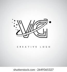 Logotipo de Monograma de Órbita VG - Marca de Letra Mínima Futurista com Linha de Arte Circular, Pontos Inspirados na Tecnologia e Conceito de Movimento Espacial para Identidade de Marca Moderna