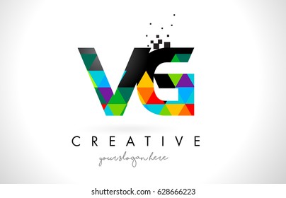 VG V G Letter Logo with Colorful Vivid Triangles Texture Design Vector Illustration.