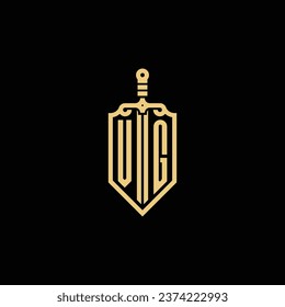VG vintage shield y logo inicial de espada en un diseño profesional de alta calidad que se imprimirá a través de cualquier medio impreso