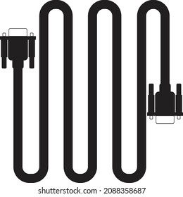 Cable VGA, VGA a VGA. Este cable se puede utilizar para conectar el monitor a otro dispositivo, como el portátil. Icono de cable VGA en blanco y negro