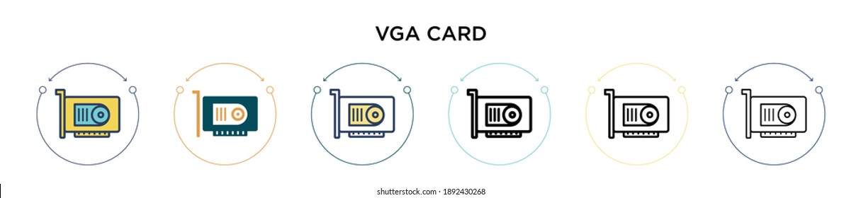 Vga card icon in filled, thin line, outline and stroke style. Vector illustration of two colored and black vga card vector icons designs can be used for mobile, ui, web