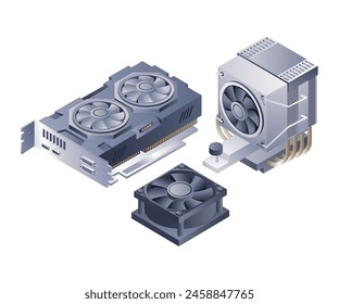 VGA with gaming processor infographic 3d flat isometric illustration