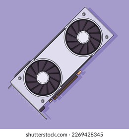 VGA Graphic Card Vector Icon Illustration with Outline for Design Element, Clip Art, Web, Landing page, Sticker, Banner. Flat Cartoon Style