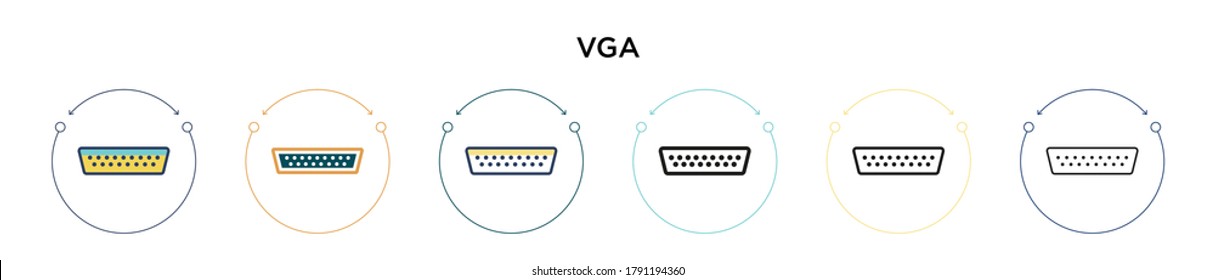 Vga icon in filled, thin line, outline and stroke style. Vector illustration of two colored and black vga vector icons designs can be used for mobile, ui, web