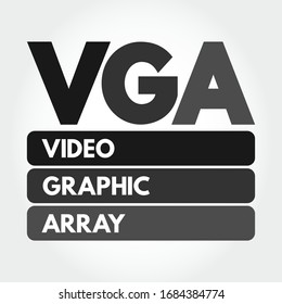 VGA Video Graphic Array - video display controller and accompanying de facto graphics standard, acronym text concept background