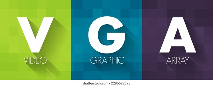 VGA Video Graphic Array - video display controller and accompanying de facto graphics standard, acronym text concept background