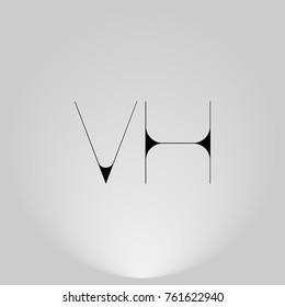 VH Black thin minimalist LOGO Design with Highlight on Gray background.