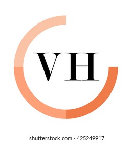 VH business logo icon design template elements. Orange color vectors. Design identity in circle. Alphabet letter
