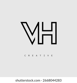 Logotipo de letra creativa de VH: monograma de línea mínima en negro para un diseño de identidad de marca moderno.