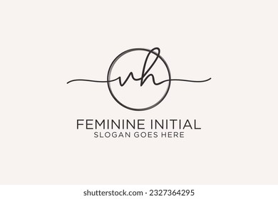 VH handwriting logo with circle template vector logo of initial signature, wedding, fashion, floral and botanical with creative template.