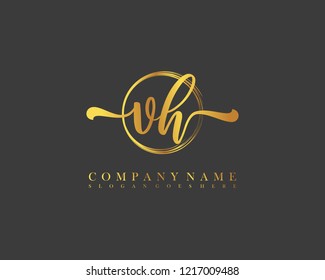 VH initial handwriting logo circle template vector