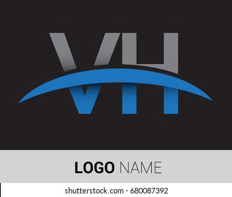 VH initial logo company name colored grey and blue swoosh design.