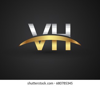 VH initial logo company name colored gold and silver swoosh design. vector logo for business and company identity.
