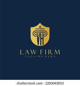 VH initial monogram elegant lawfirm logo with pillar and shield image design