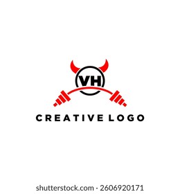 VH initial monogram for fitnes or gym logo with devil style design