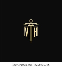 Monograma inicial VH para abogados logo con ideas de diseño de pilares