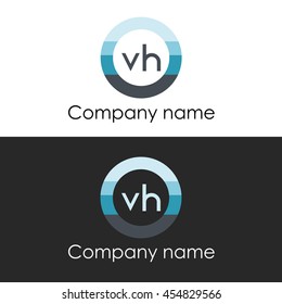VH letter circle shape icon logo white blue