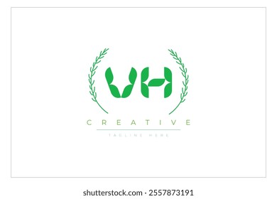 VH letters eco logo with leaf. Fresh nature and healthy leaf logo design.