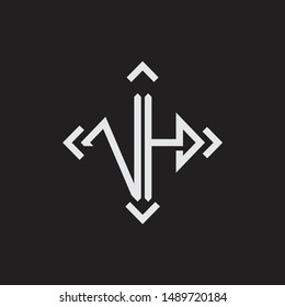 VH Logo Abstrac letter Monogram with Arrow in every side isolated on black background