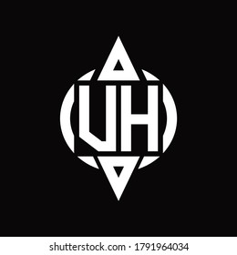 Logotipo VH con círculo redondeado combinando la plantilla de diseño de triángulo superior e inferior