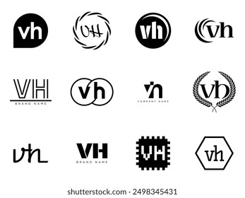 VH logo company template. Letter v and h logotype. Set different classic serif lettering and modern bold text with design elements. Initial font typography. Collection trendy business identity.