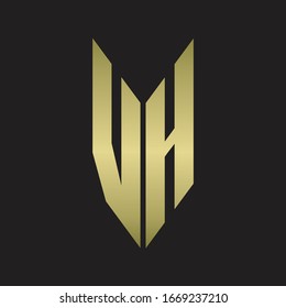 Monograma del logotipo VH con estilo de emblema aislado con colores dorados