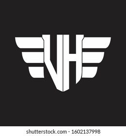 VH Logo monogram with emblem and wings element design template