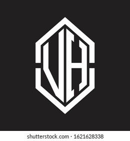 VH Logo monogram with hexagon shape and outline slice style with black and white