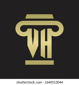 VH Logo monogram with pillar style design template with gold colors