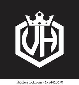 VH Logo monogram rounded by hexagon shape with crown design template