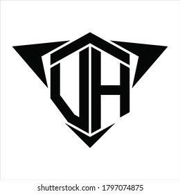 Monograma del logotipo VH con flecha de alas alrededor de la plantilla de diseño sobre fondo blanco