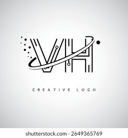 VH Orbit Monogram Logo – Futuristic Minimal Letter mark with Circular Line Art, Tech-Inspired Dots and Space Motion Concept for Modern Branding Identity