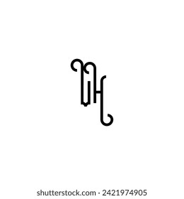 VH concepto simple curvo diseño inicial logo fondo negro y blanco