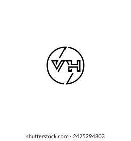 VH simple outline concept logo and circle of initial design black and white background