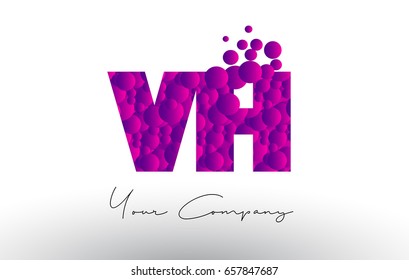 VH V H Dots Letter Logo with Purple Pink Magenta Bubbles Texture Vector.