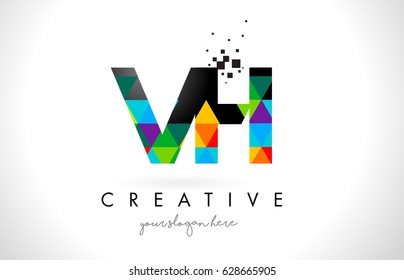 VH V H Letter Logo with Colorful Vivid Triangles Texture Design Vector Illustration.