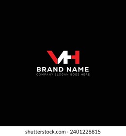 VH White Letter monogram Logo Design with Black Background. V H